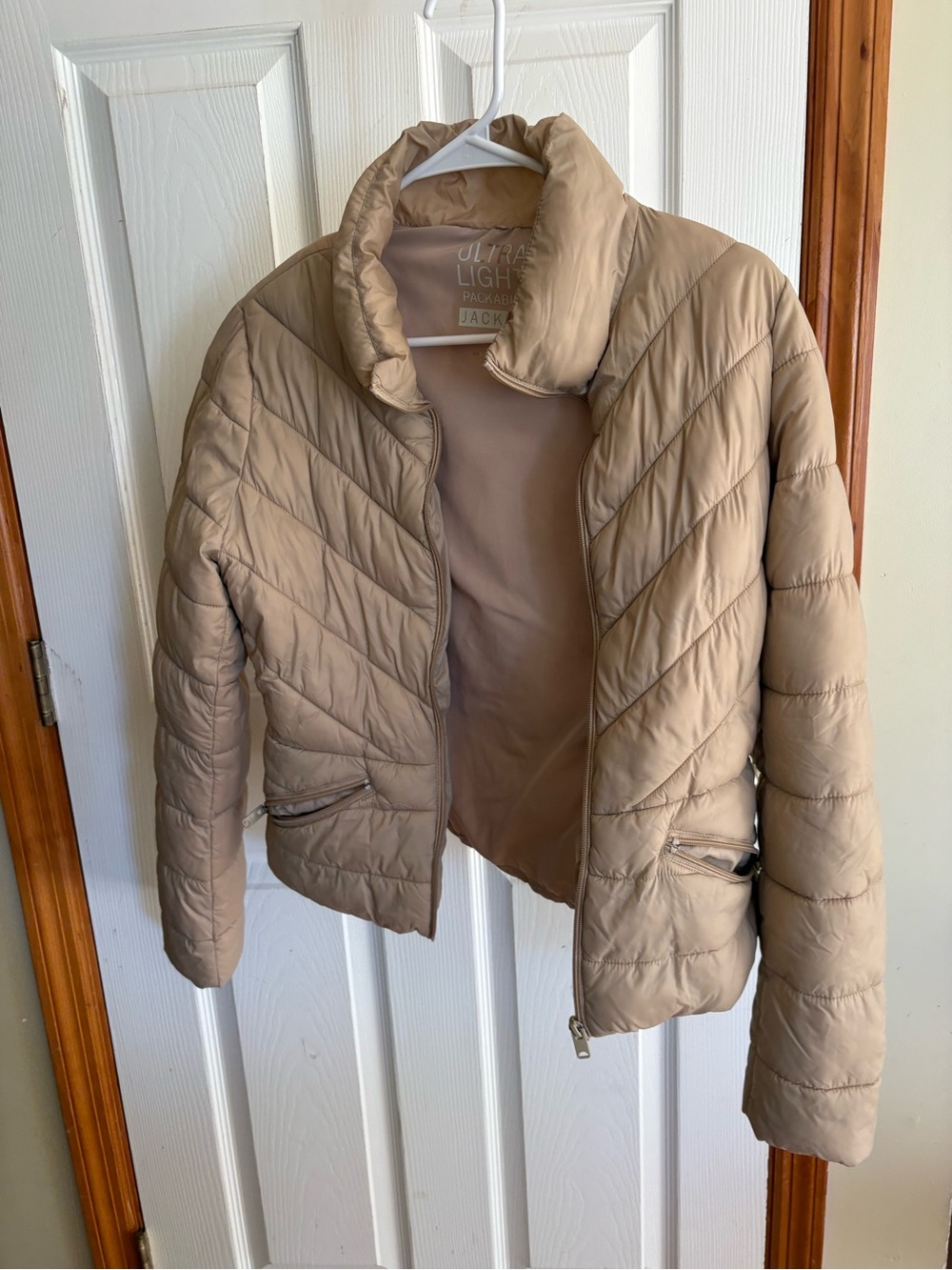 Love Tree Ultra Light Packable Puffer Jacket Beige Tan Size M